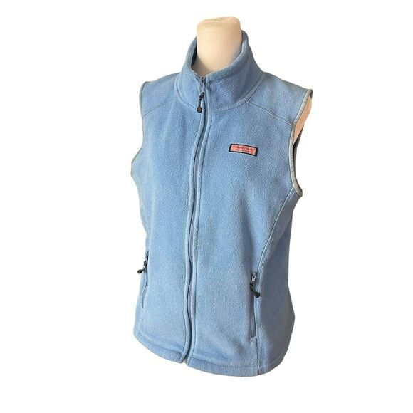 Vineyard Vines Small Fleece Vest Sleeveless Light Blue Full Zip Pockets - Picture 9 of 11
